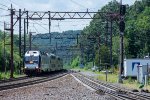 An inbound navigates the interlocking at Denville